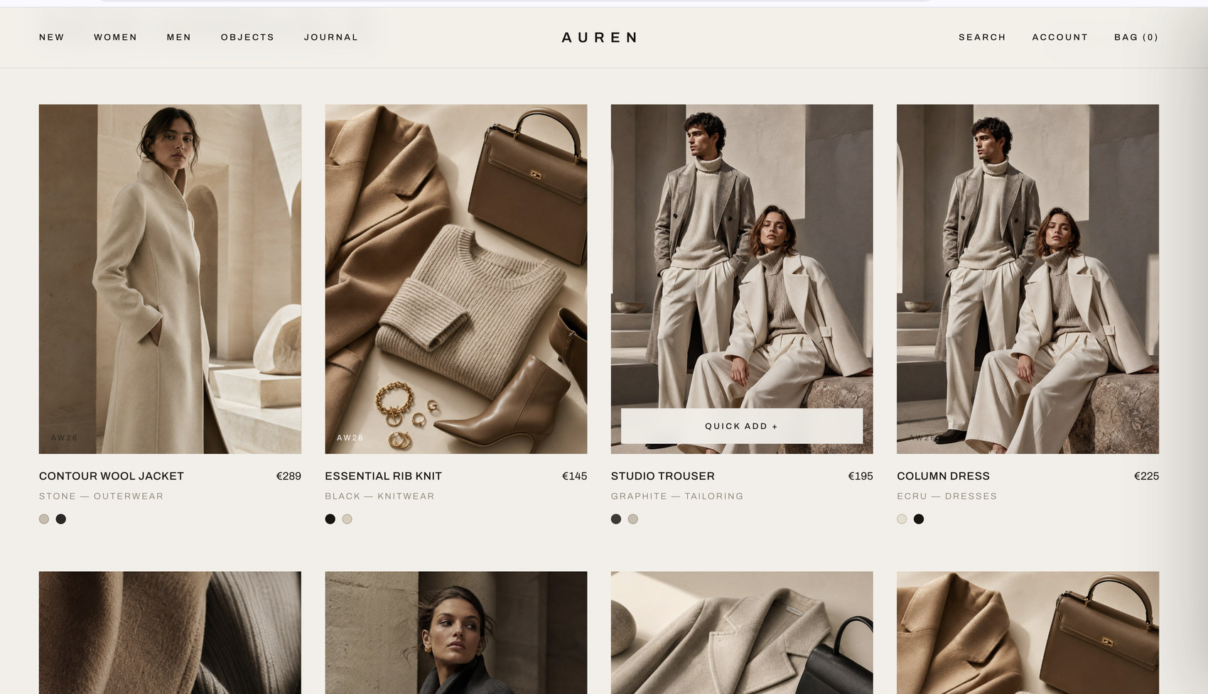 Product grid with quick-add and colourways