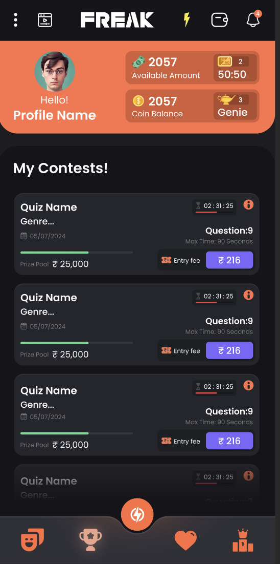 Paid contests — entry fee and prize pool