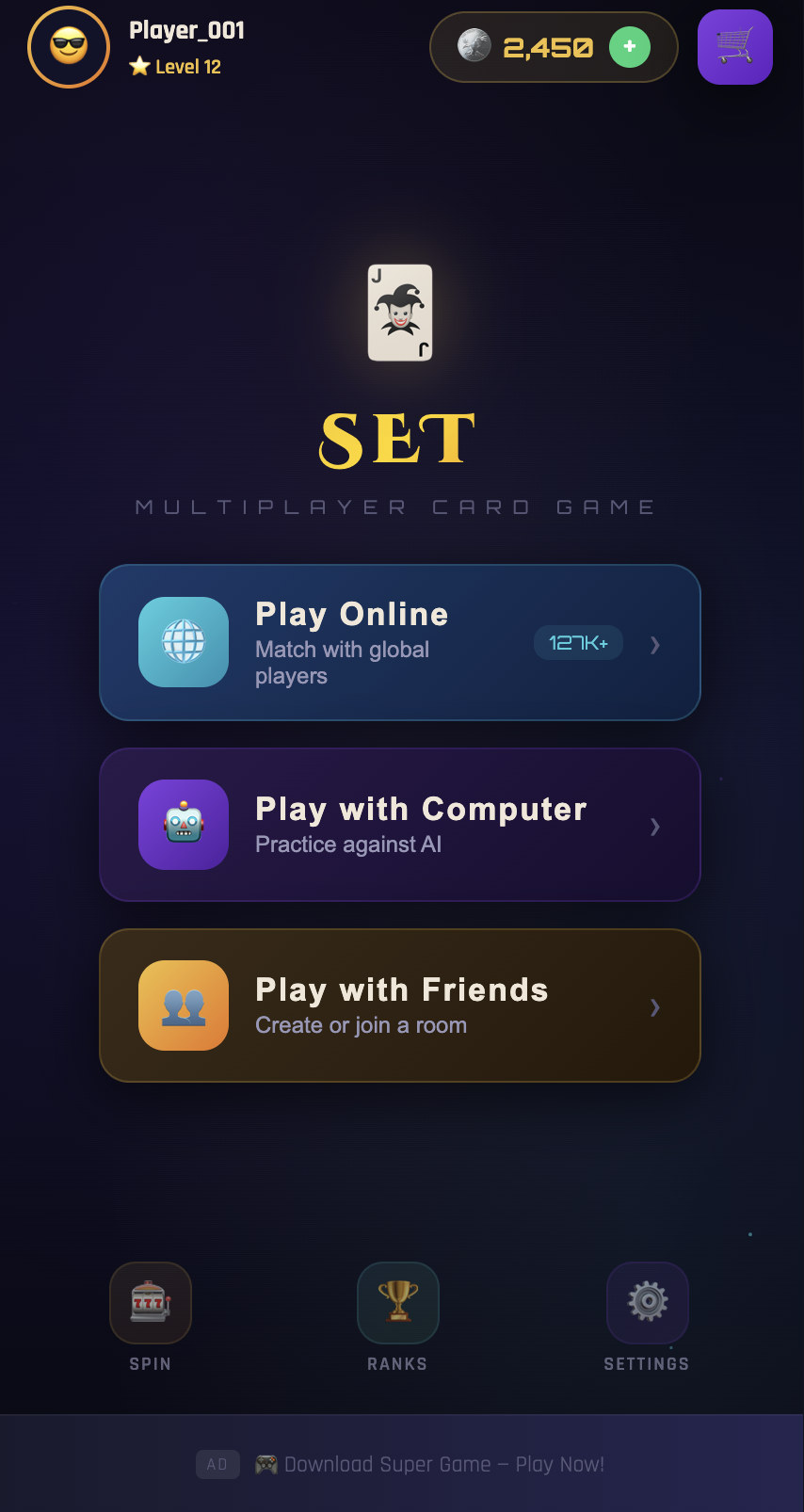 Home — online, bots, or a private room
